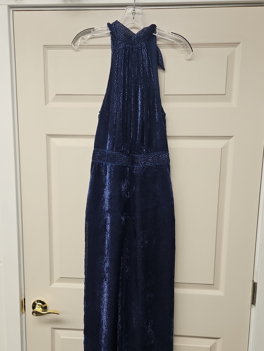 Anthropology Navy Velvet Halter Jumpsuit